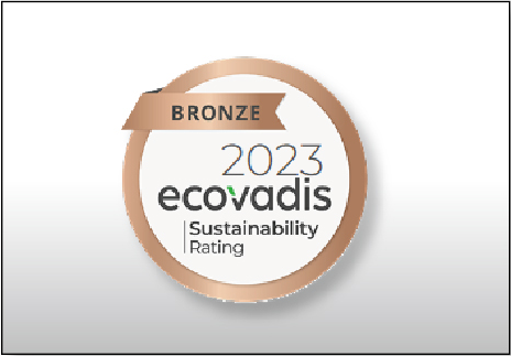 2023年8月 勝品電通獲得 EcoVadis國際商務、供應鏈永續評鑑 - 銅牌